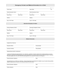 Printable Emergency Contact Form Template Babysitting Daycare