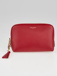 saint lau red leather cosmetic bag