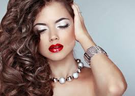 red lips eye makeup jewel stock photo