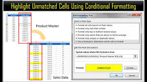 highlight unmatched cell values new