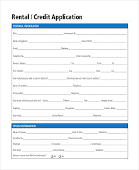 Rental Credit Application Form Free Rental Lease Application Forms