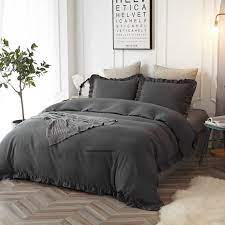 Ruffled Cotton Duvet Cover In Charcoal