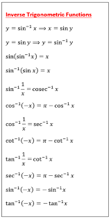 Trigonometry Inverse Formula List
