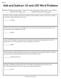 Add And Subtract 10 And 100 Word Problems Worksheet
