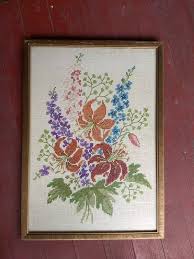 antique victorian framed cross stitch