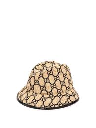 Gg Logo Snakeskin Trim Raffia Bucket Hat Gucci