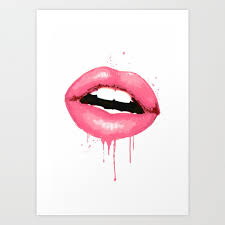 pink lips art watercolor print kiss