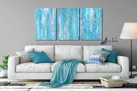 Wall Art Teal Gray Aqua Blue Abstract