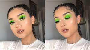 grwm neon green glittery smokey eye