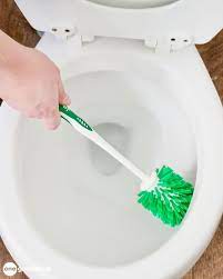 cleaning the toilet