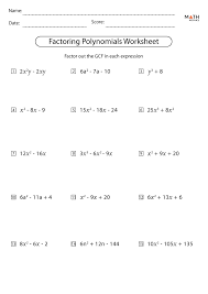 Factoring Polynomials Worksheets With