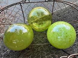Olive Green Blown Glass Floats Set Of 3