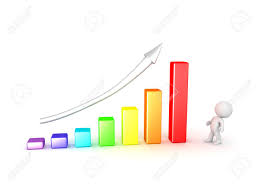 3d Character Looking Up At Colorful Progress Graph Chart Isolated