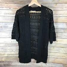 Urban Outfitters Staring At Stars Long Black Open Knit Crochet Cardigan Sz S Ebay