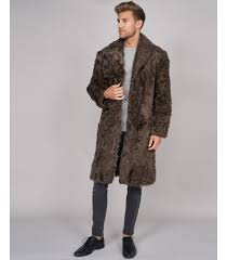 Baron Curly Shearling Overcoat In Brown