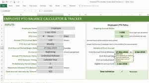 Pto Calculator Excel Template Employee Pto Tracker Vacation