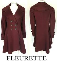 Fleurette Burgundy L Double Breasted Loro Piana Italian Wool Winter Coat Size 12 L