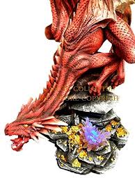 Large 23 H Red Fiery Dragon On Rock