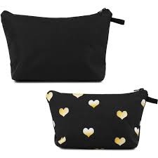 set of 2 hearts makeup travel bags for
