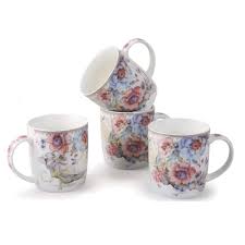 blue fl design porcelain mug set