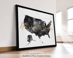 Usa Map Print In Black White Gold