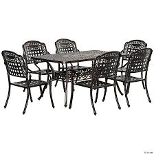 Outsunny 7 Piece Outdoor Patio Dining Furniture Set W 6 Armchairs Umbrella Hole Bronze