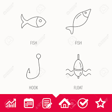 Fishing Hook And Float Icons Fish Linear Sign Edit Document