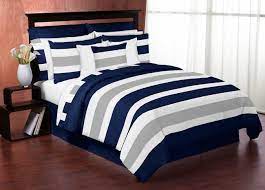 Navy And Gray Stripe Bedding Set Twin 4pc Sweet Jojo Designs
