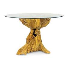 Round Dining Table Glass Top Teak Root