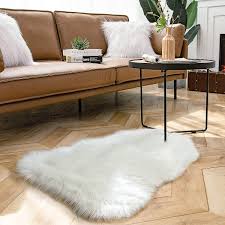 ultra soft faux sheepskin fur rug white