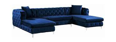 Meridian Furniture Gail Navy Velvet 3pc Sectional