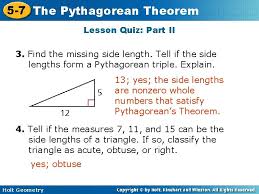 Identify pairs of lines and angles: 5 7 The The Pythagorean Theorem Warm Up