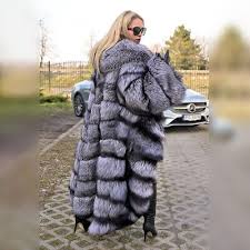 135cm Luxury Women Genuine Silver Fox