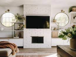 White Brick Fireplace A White Couch