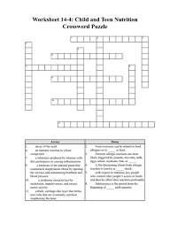 child and nutrition crossword