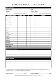 Free Employee Performance Evaluation Form Template Employee