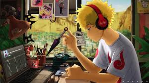 anime boy headphone studying naruto