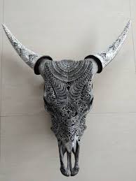 Cow Skull Carving Boho Wall Decor With