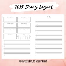 Customisable 2019 Diary Or Planner Printable Mini Week Layout Left With To Do List Right