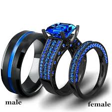 Us 0 89 30 Off Fashion Jewelry Lovers Rings Womens Blue Zircon Engagement Ring Sets Mens Stainless Steel Wedding Band Anniversary Gift In Rings