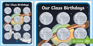 Space Themed Our Class Birthday Chart Display Poster Classroom