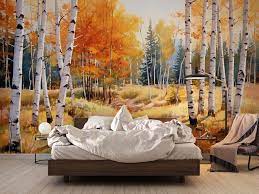 Orange Birch Trees Wallpaper Wall Mural