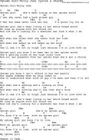 Love Song Lyrics For Uptown Girl Billy Joel With Chords For