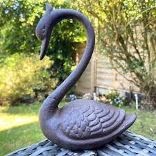 Cast Iron Swan Garden Sculpture Vintage