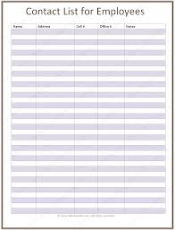Employee Contact List Template In A Basic Format Office Space
