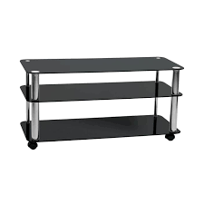 Tier Tv Stand With Black Glass Shelves