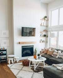 Open Living Room With White Brick