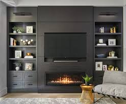 Dark Living Room Wall Unit With Gas