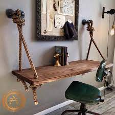 Rope Pipe Desk Farmhouse Suspended