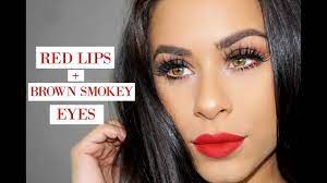 red lips brown smokey eyes makeup